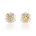 14K Gold Plated Cz Heart Over 10mm Pearl Stud Earring
