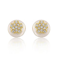 14K Gold Plated Cz Flower Over 10mm Pearl Stud Earring