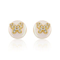 14K Gold Plated Cz Butterfly Over 10mm Pearl Stud Earring