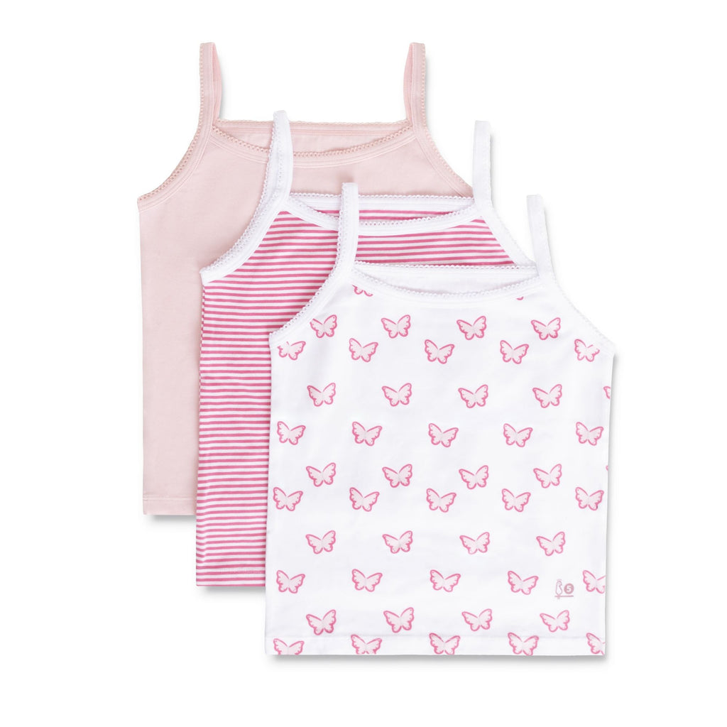 Feathers Butterfly + Stripe Super Soft Girls Undershirts Tagless Camisoles – Cotton Cami Girls Tank Tops (3 Pack)