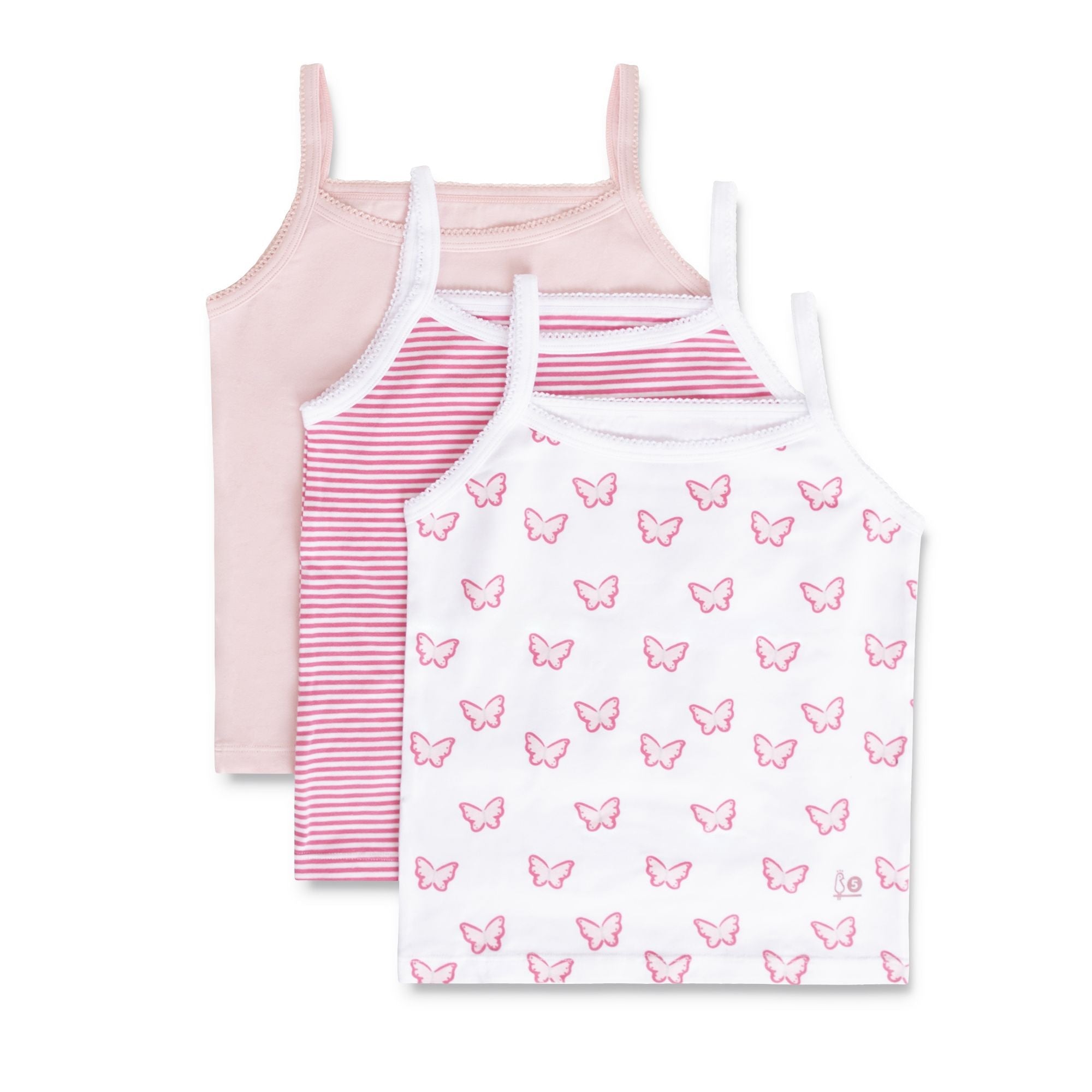 Feathers Butterfly + Stripe Super Soft Girls Undershirts Tagless Camisoles – Cotton Cami Girls Tank Tops (3 Pack)