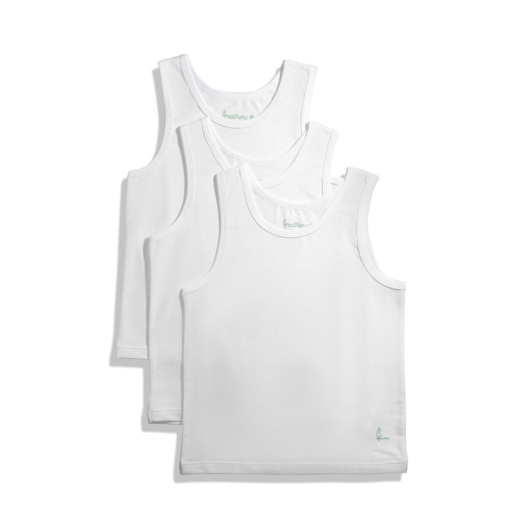 Feathers Boys White Tank Top 100% Cotton Tagless Undershirts 3-Pack