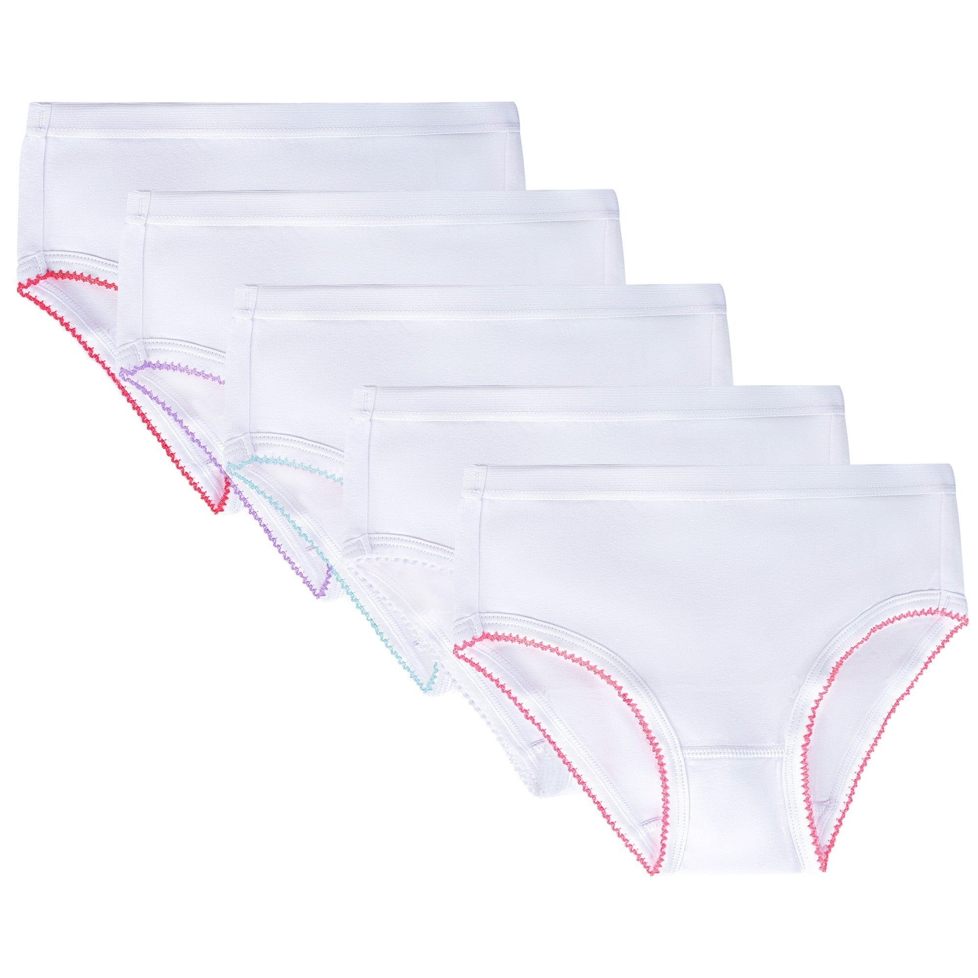 Feathers Solid White Snug Tagless Super Soft Cotton Underwear - Girls Underwear Briefs Panties 5-Pack (Multicolor)