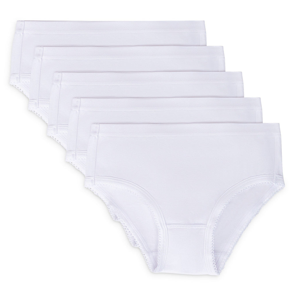 Feathers Solid White Snug Tagless Super Soft Cotton Underwear - Girls Underwear Briefs Panties 5-Pack (White)