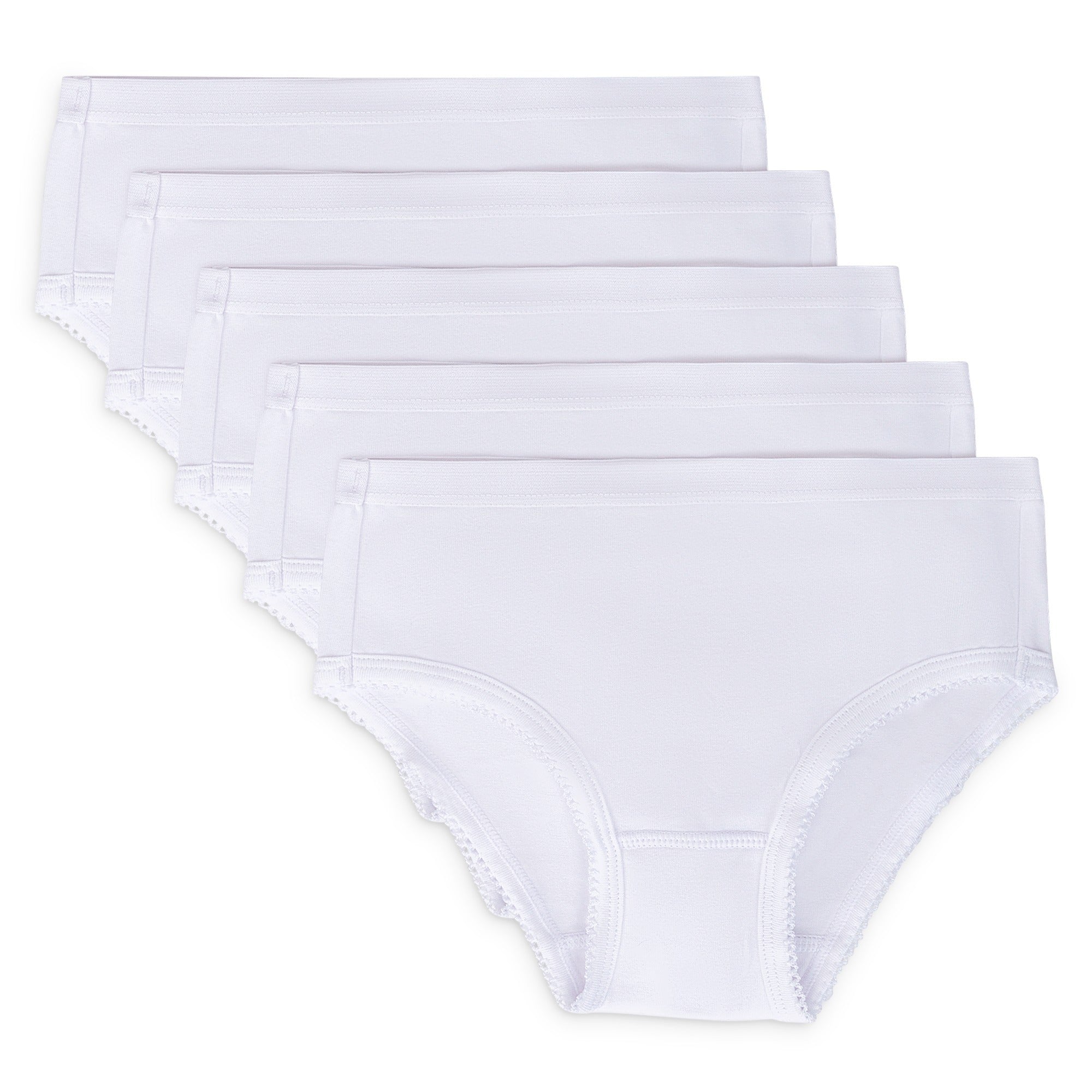 Feathers Solid White Snug Tagless Super Soft Cotton Underwear - Girls Underwear Briefs Panties 5-Pack (White)