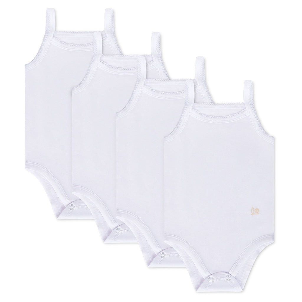 Feathers Tank Top Baby Girl Undershirts - Super Soft Cotton One-Piece Toddler Bodysuit (4 Pack) (White)
