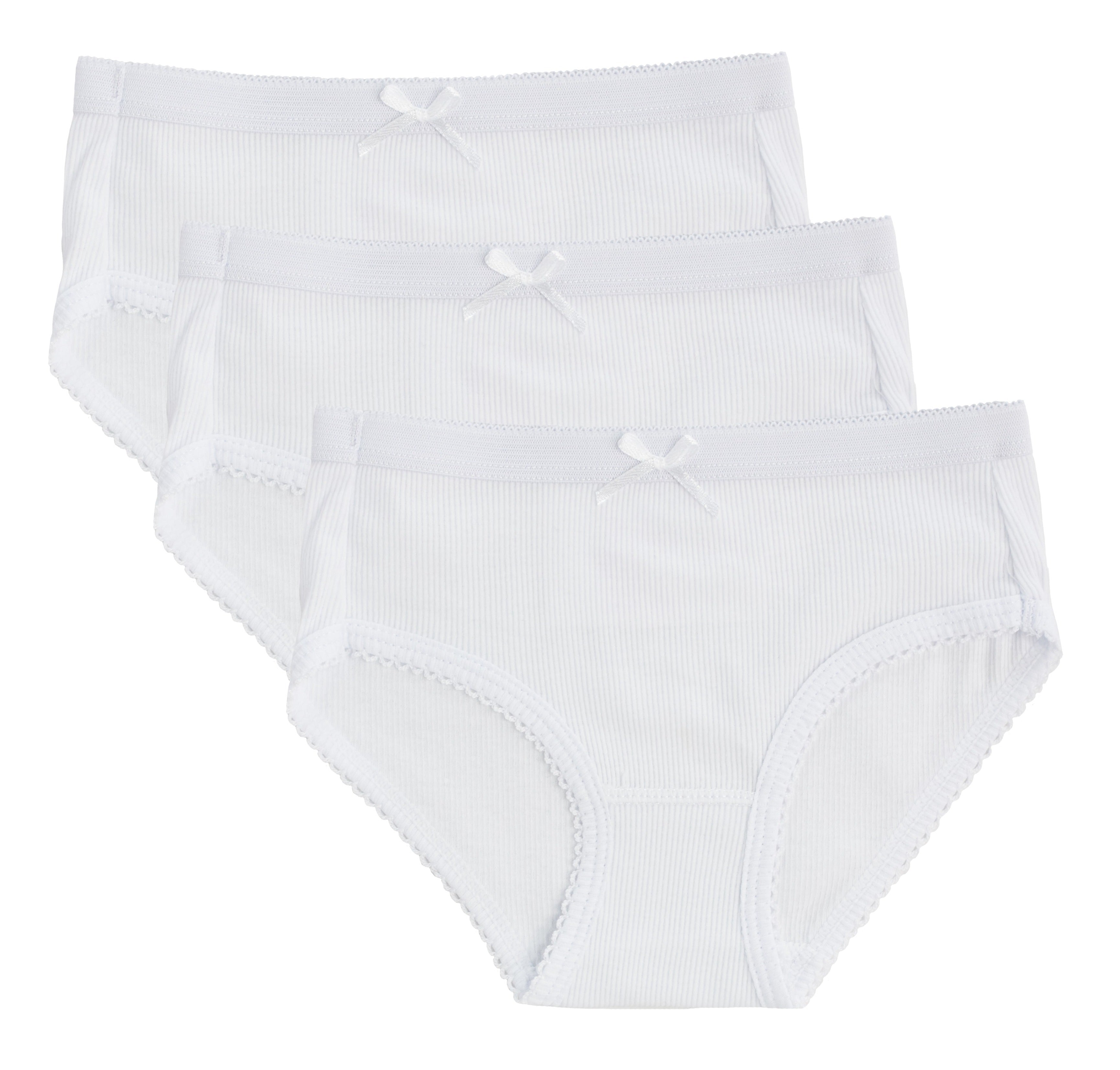 Feathers Girls Rib White Snug Fit Tagless Briefs Underwear - 100% Cotton Super Soft Panties