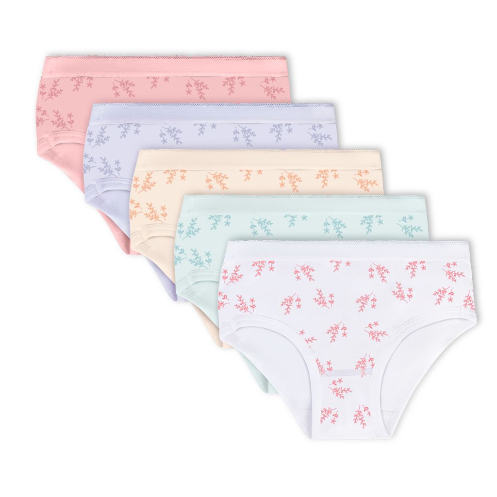 Feathers Leafy Print Snug Tagless Cotton Underwear – Girls Underwear Briefs Super Soft Panties (5 Pack)