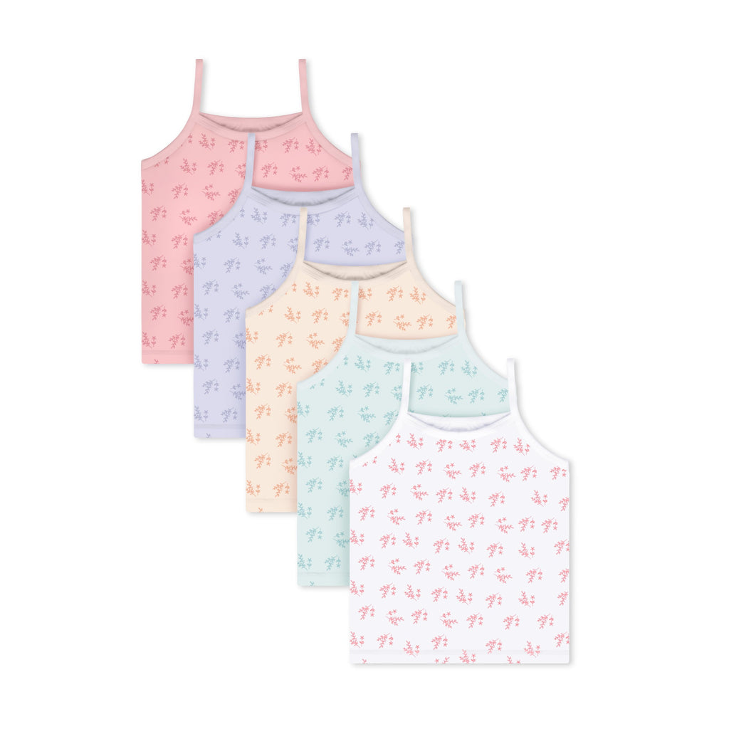 Feathers Leafy Style Super Soft Girls Undershirts Tagless Camisoles – Cotton Cami Girls Tank Tops (5 Pack)