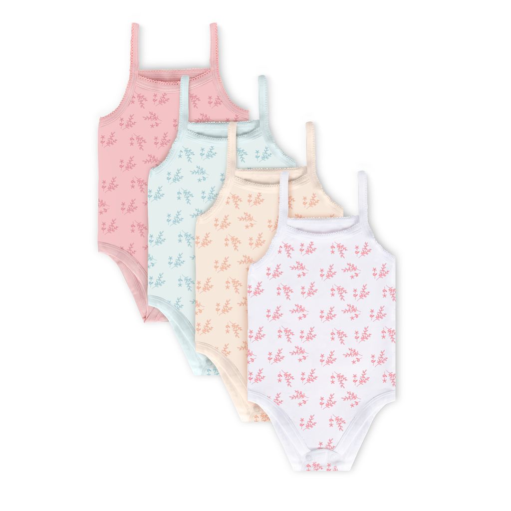 Feathers Leafy Style Tank Top Bodysuits Baby Girl Undershirts – Super Soft One-Piece for Toddler (4 Pack)