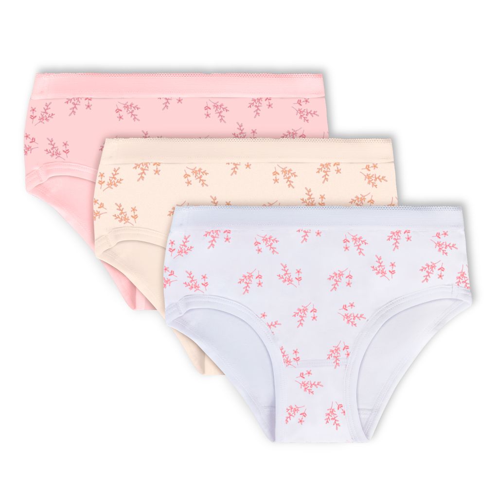 Feathers Leafy Print Snug Tagless Cotton Underwear – Girls Underwear Briefs Super Soft Panties (3 Pack)