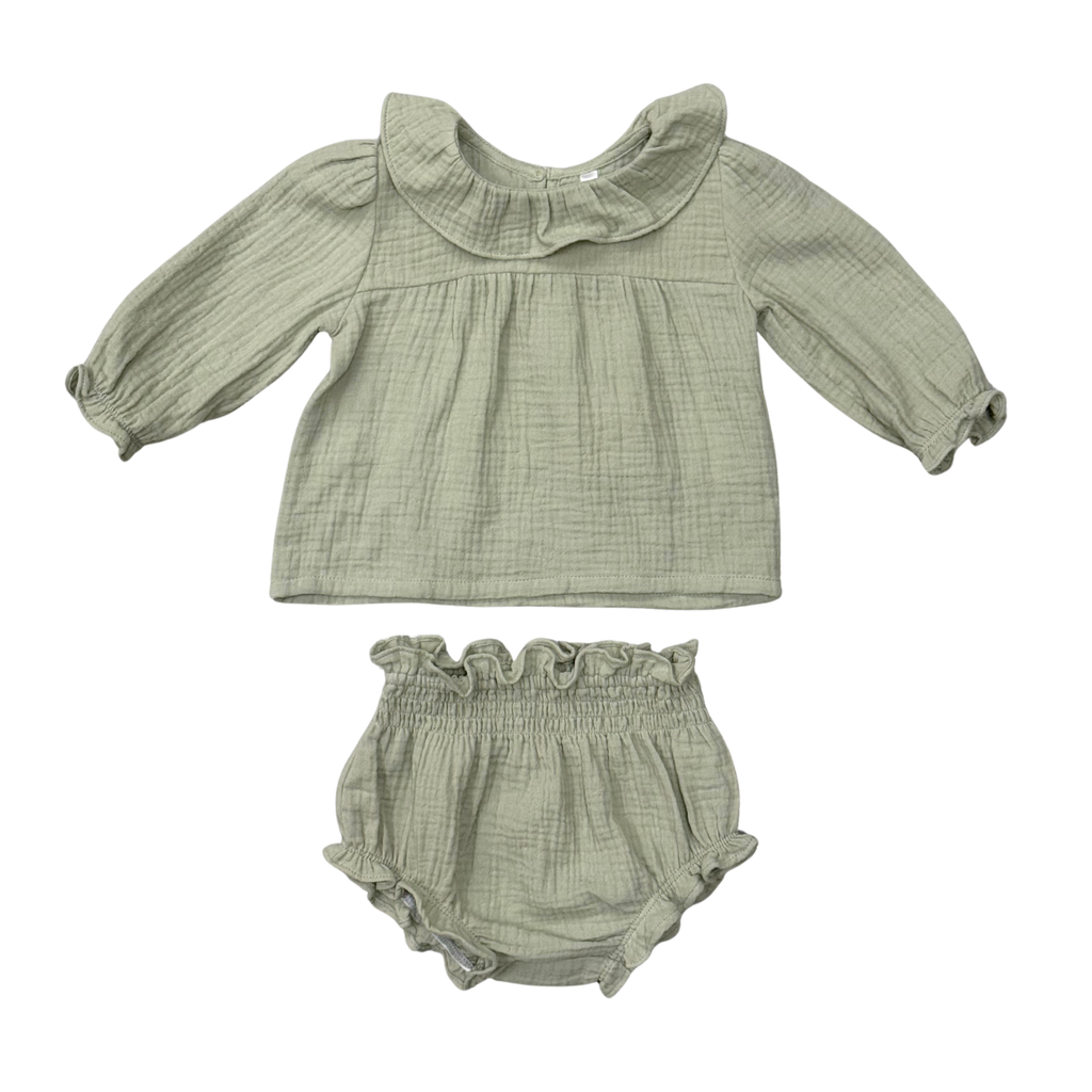 Baby Girl Gauze Blouse Set in Sage