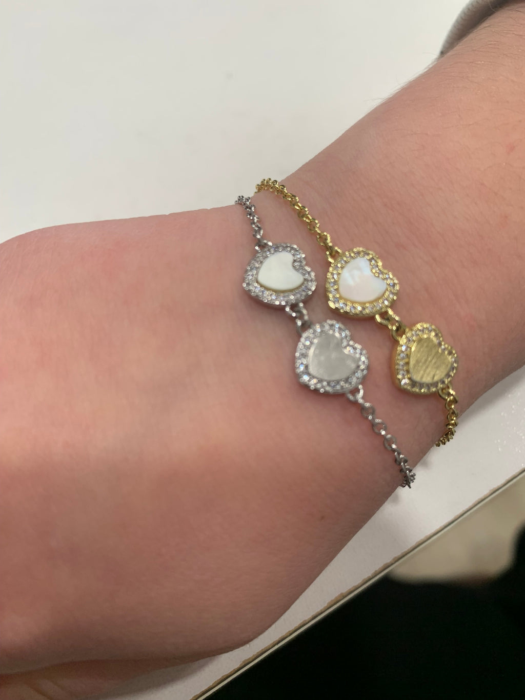 LMTS Classic! Cz Framed Heart Chain Bracelet