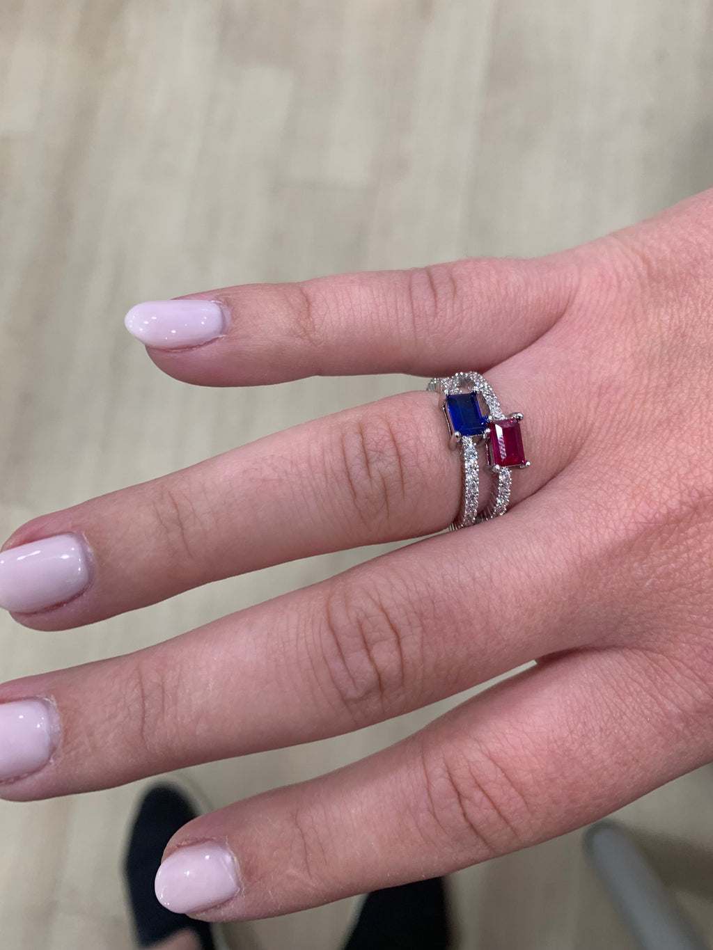 Rhodium Plated Cz Eternity Ring- Color Center Stone