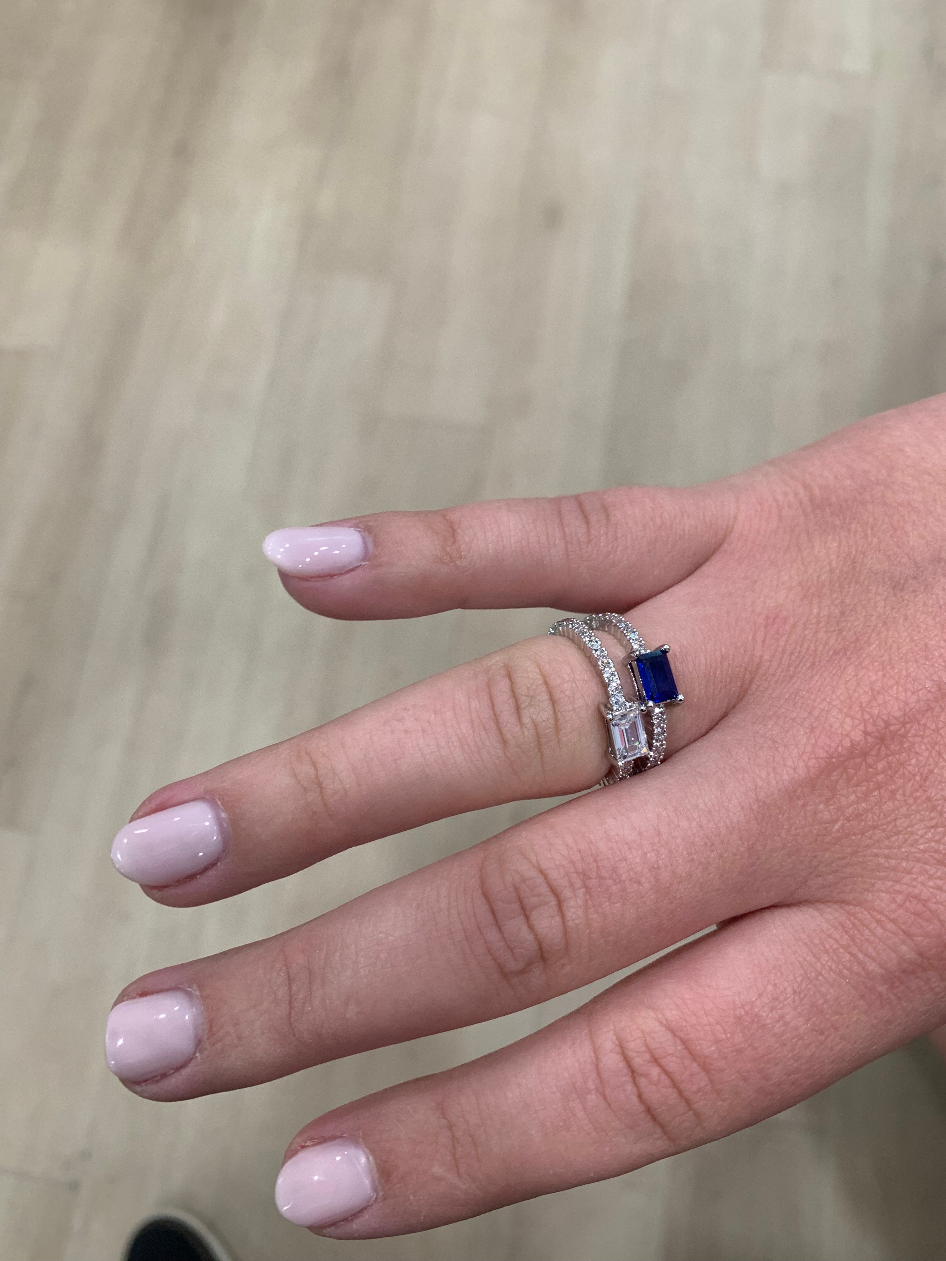 Rhodium Plated Cz Eternity Ring- Color Center Stone