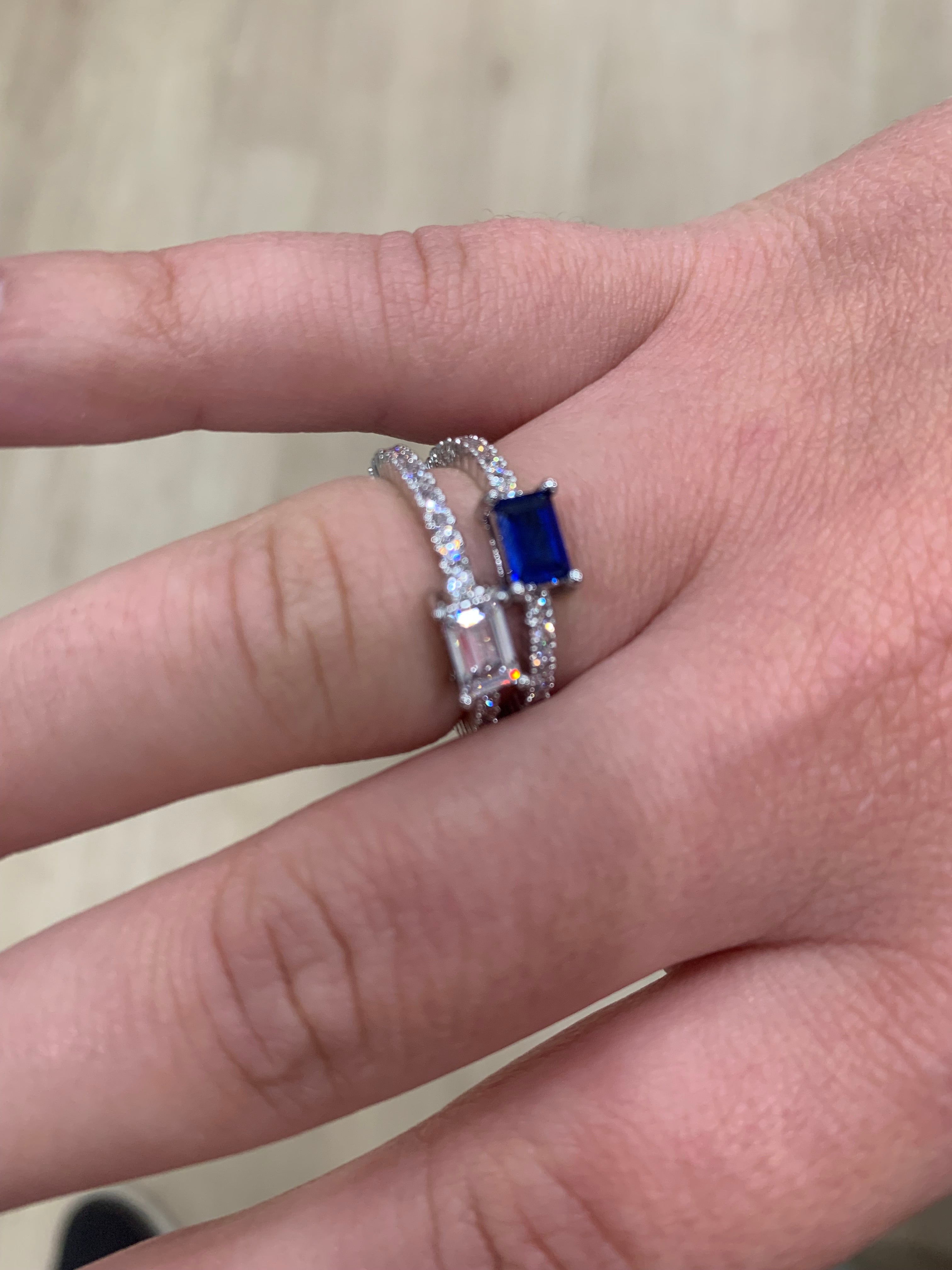 Rhodium Plated Cz Eternity Ring- Color Center Stone