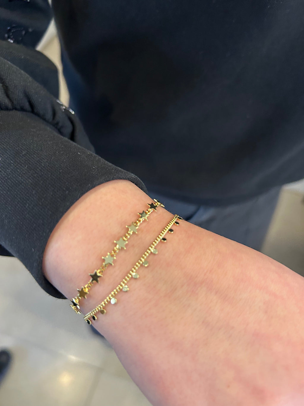 14K Gold Plated Stars On Link  Bracelet
