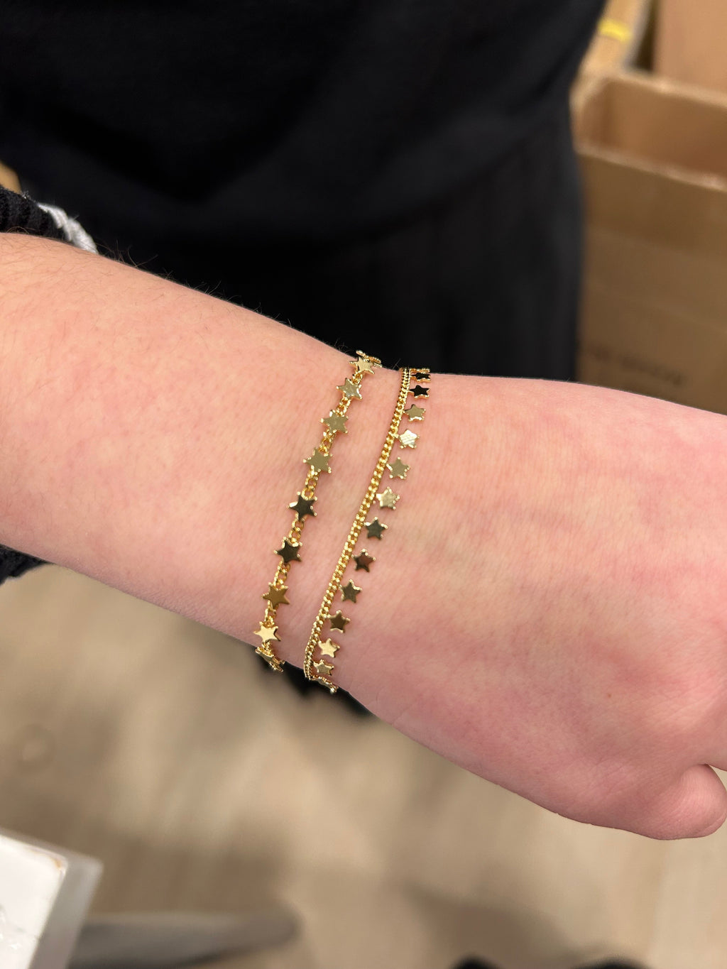 14K Gold Plated Link & Small Stars Dangles Bracelet