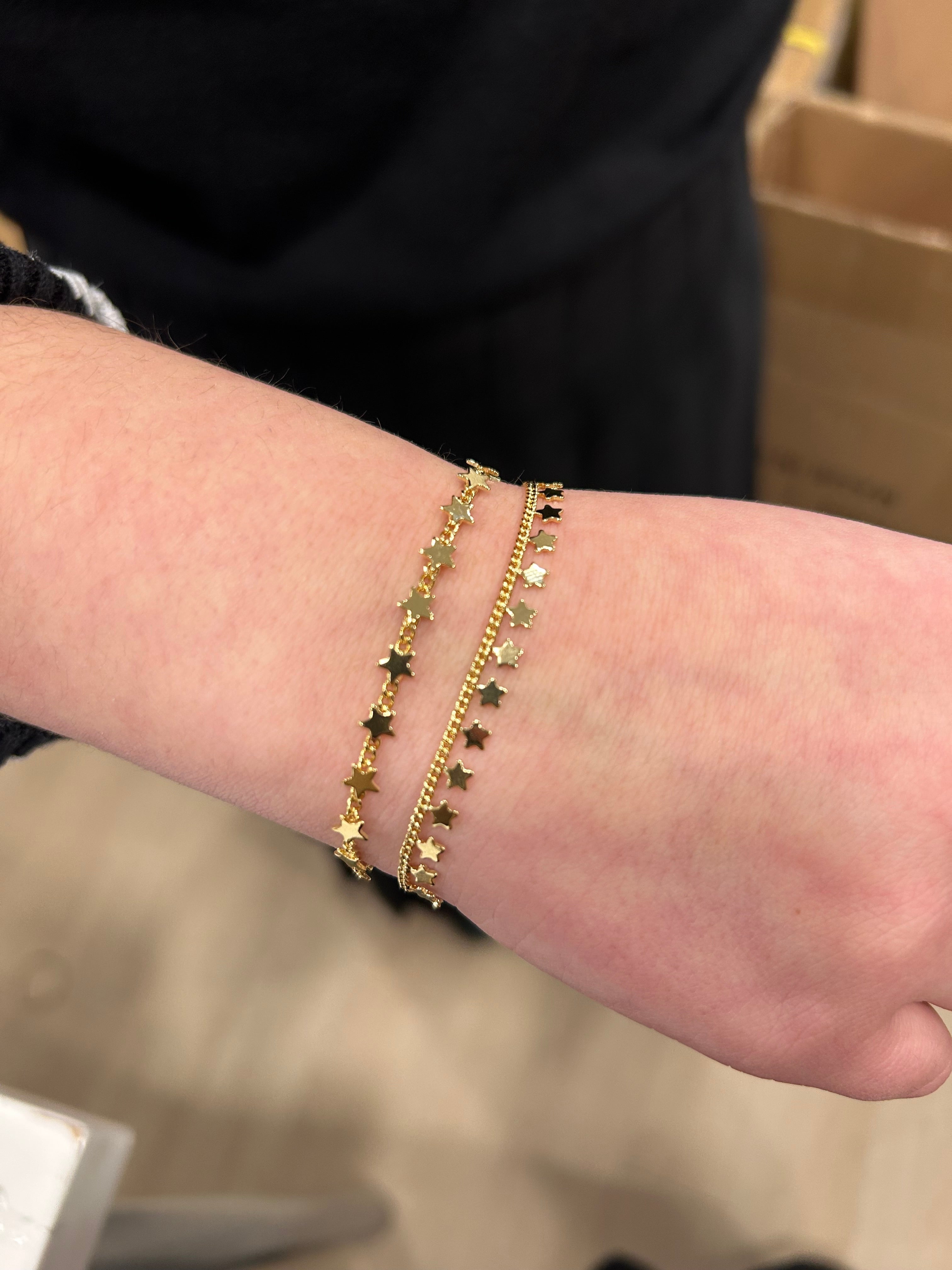 14K Gold Plated Link & Small Stars Dangles Bracelet