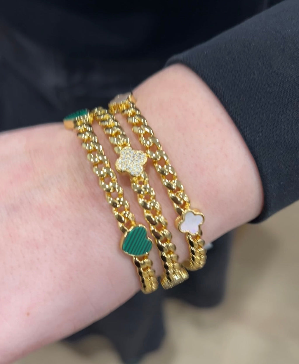 Link Bangle Accented With Cz Clovers