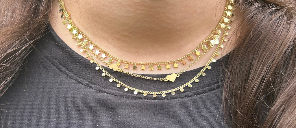 14K Gold Plated Link & Small Stars Dangles Necklace
