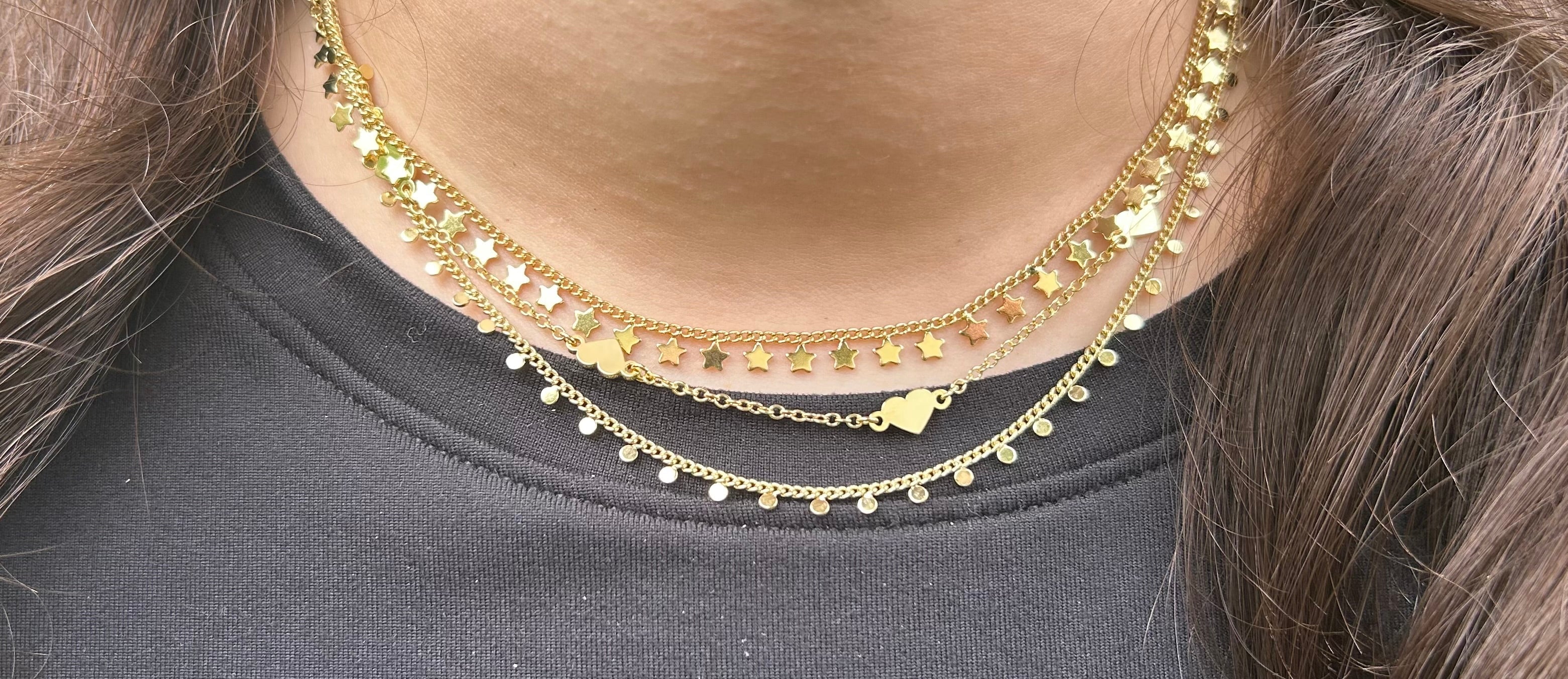 14K Gold Plated Link & Small Stars Dangles Necklace