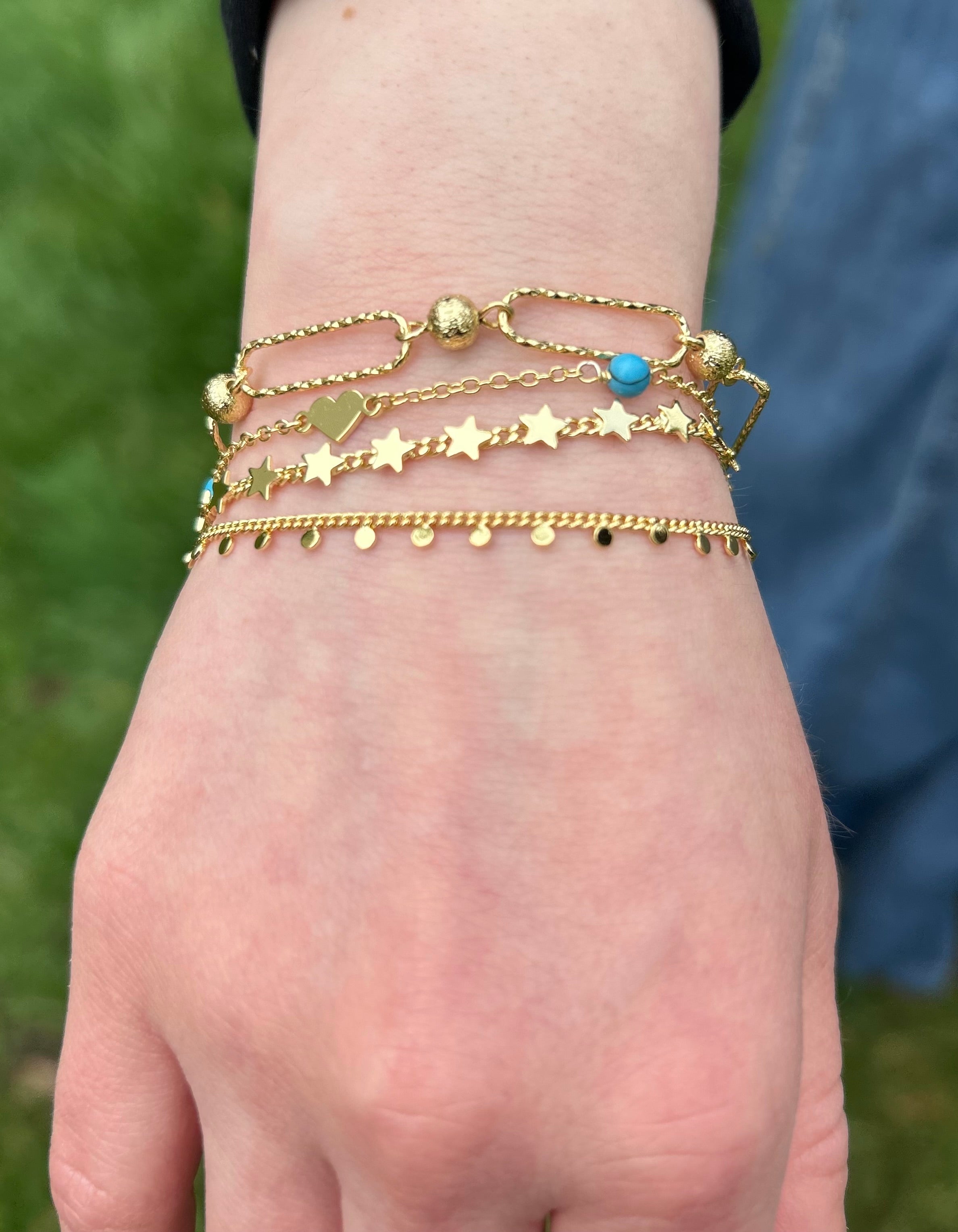 14K Gold Plated Stars On Link  Bracelet