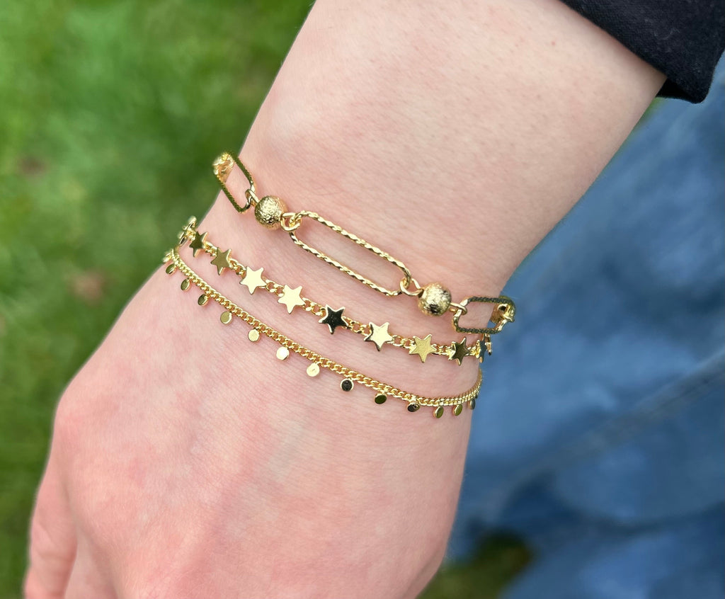 14K Gold Plated Links & Gold Balls Chain Bracelet