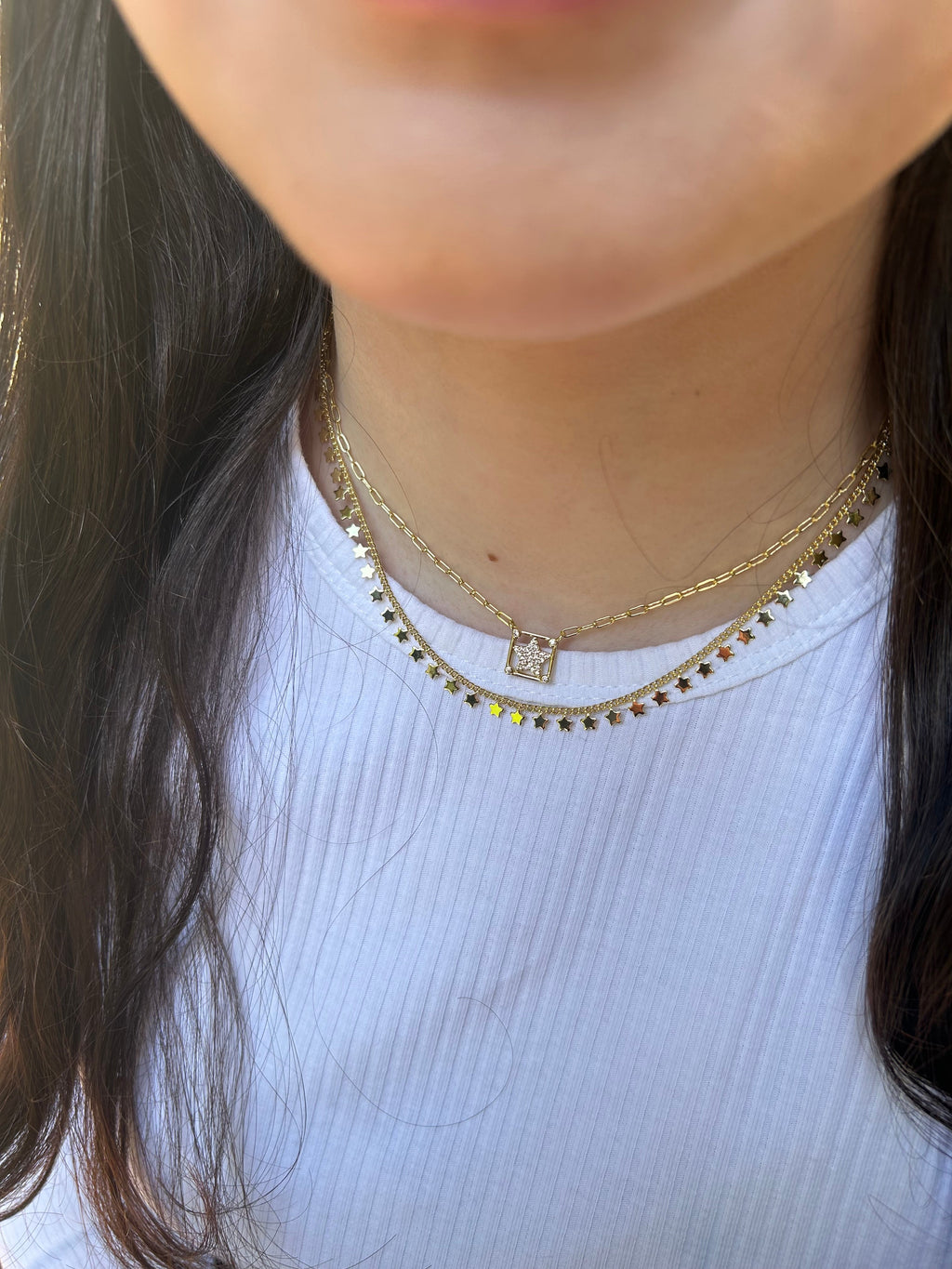 Cz Pave' Star Paperclip Chain Necklace