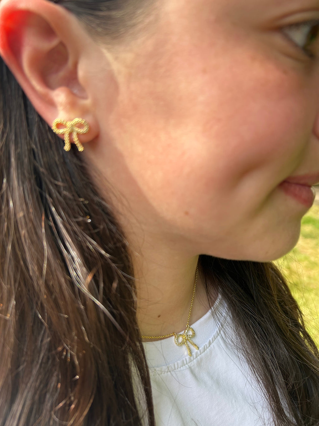 LMTS Classic! 14k Gold Plated Cz Bow Stud Earring