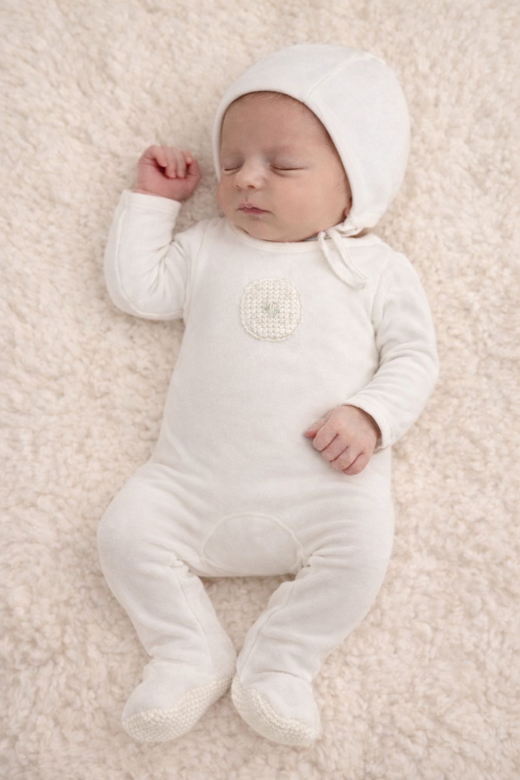 Crochet Applique Footie and Bonnet (Velour Edition)