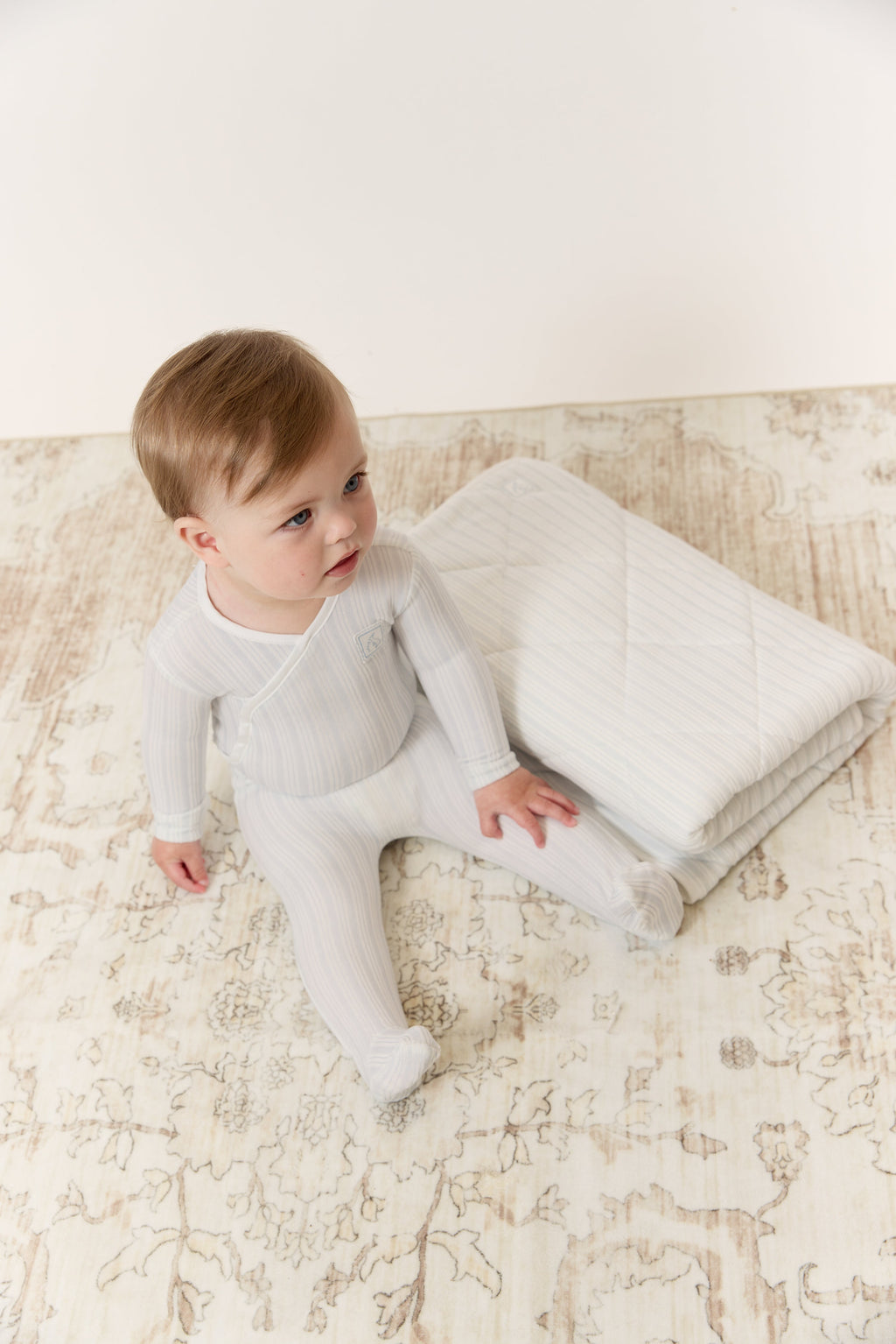 Stripe Stamp Footie, Hat & Blanket Set - Blue
