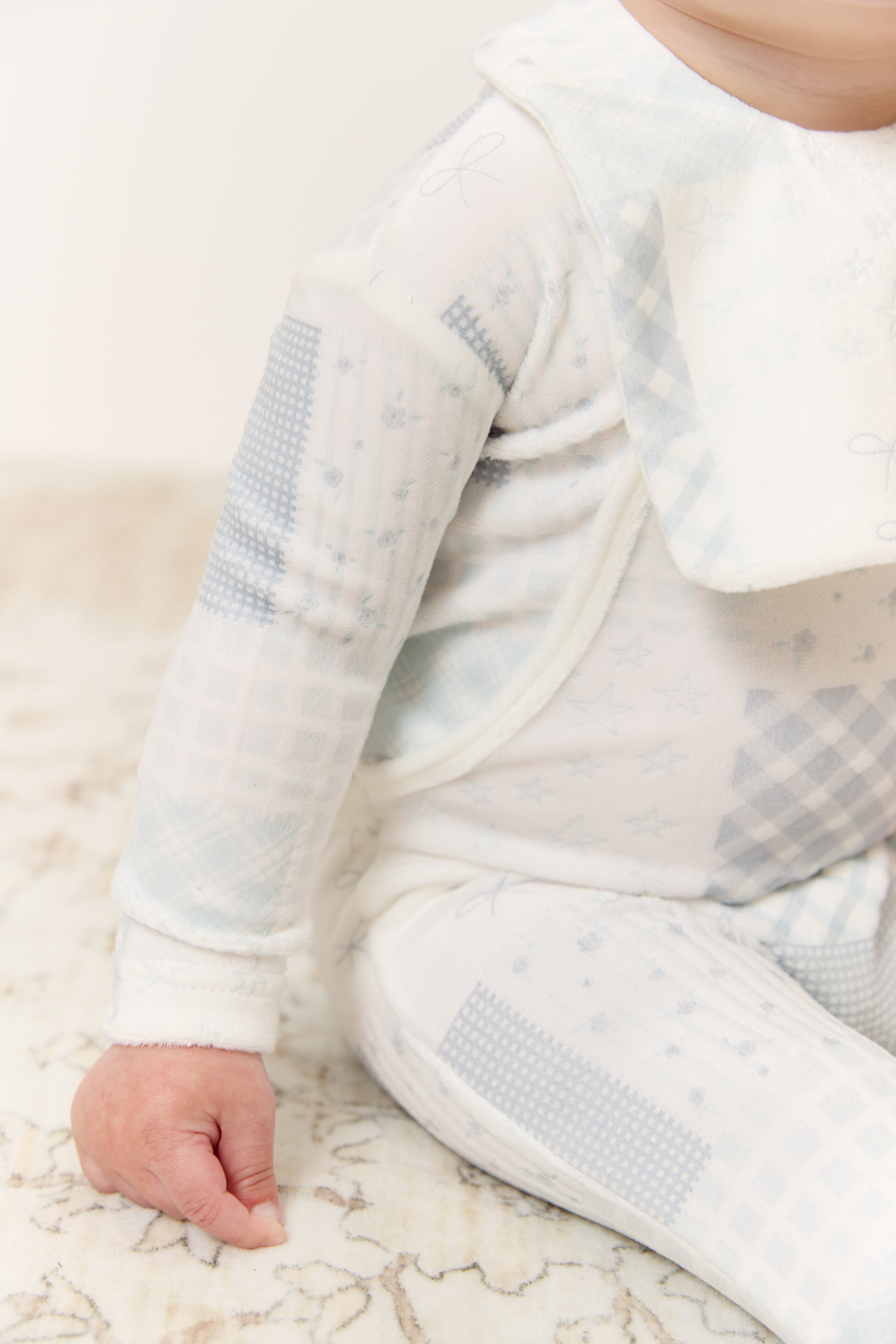 Patchwork Footie & Hat Set - Blue