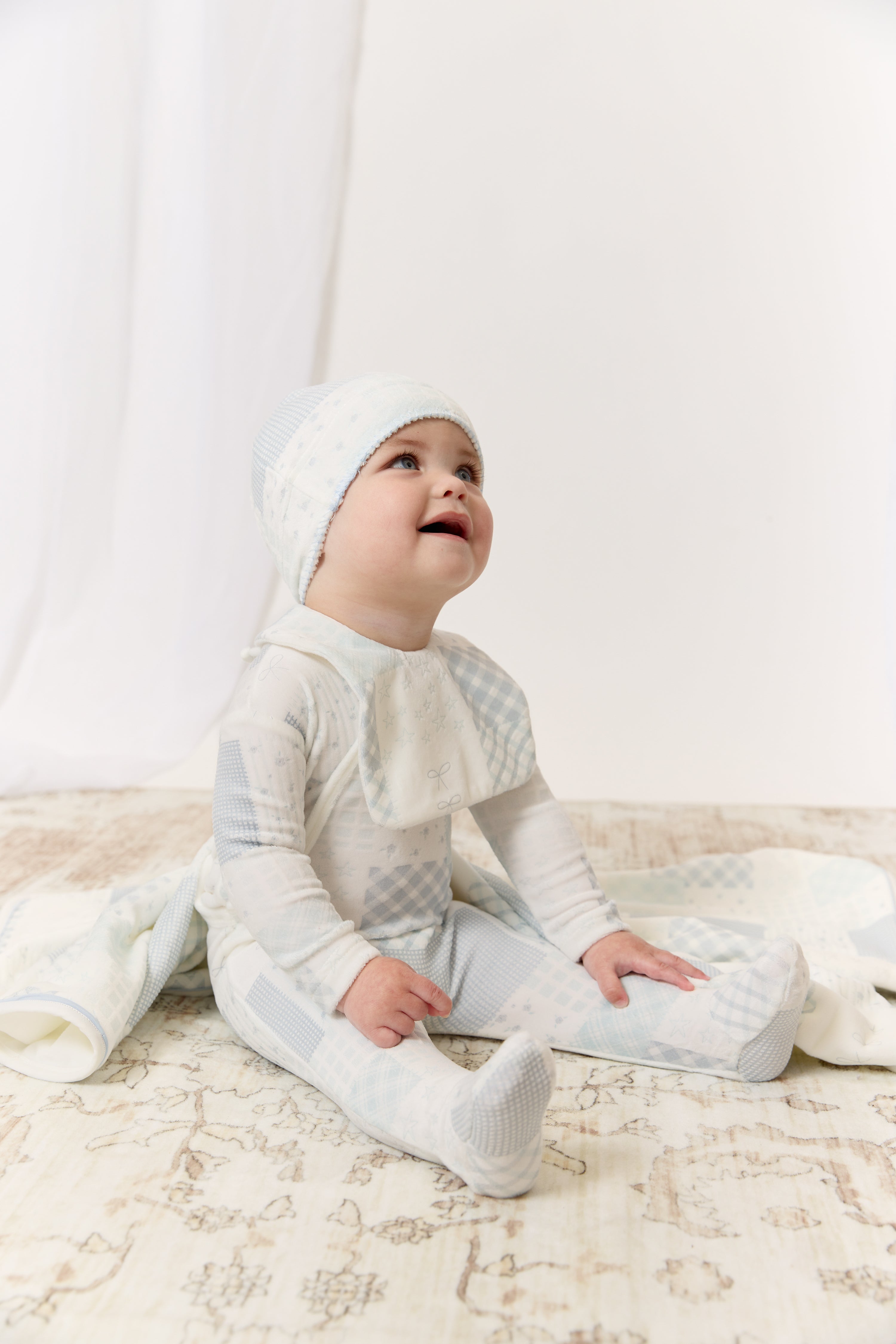 Patchwork Footie & Hat Set - Blue