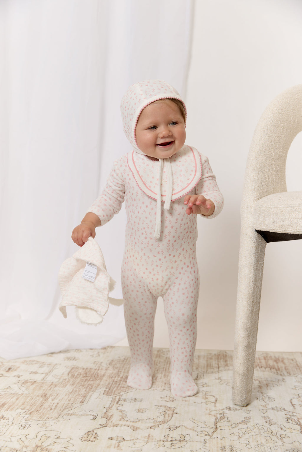 Whispering Blooms Footie & Hat Set - Rose