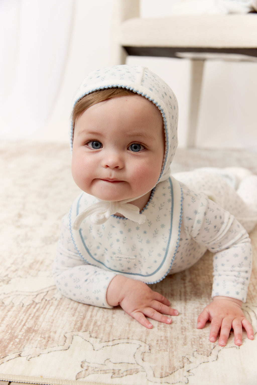 Whispering Blooms Footie & Hat Set - Dark Blue