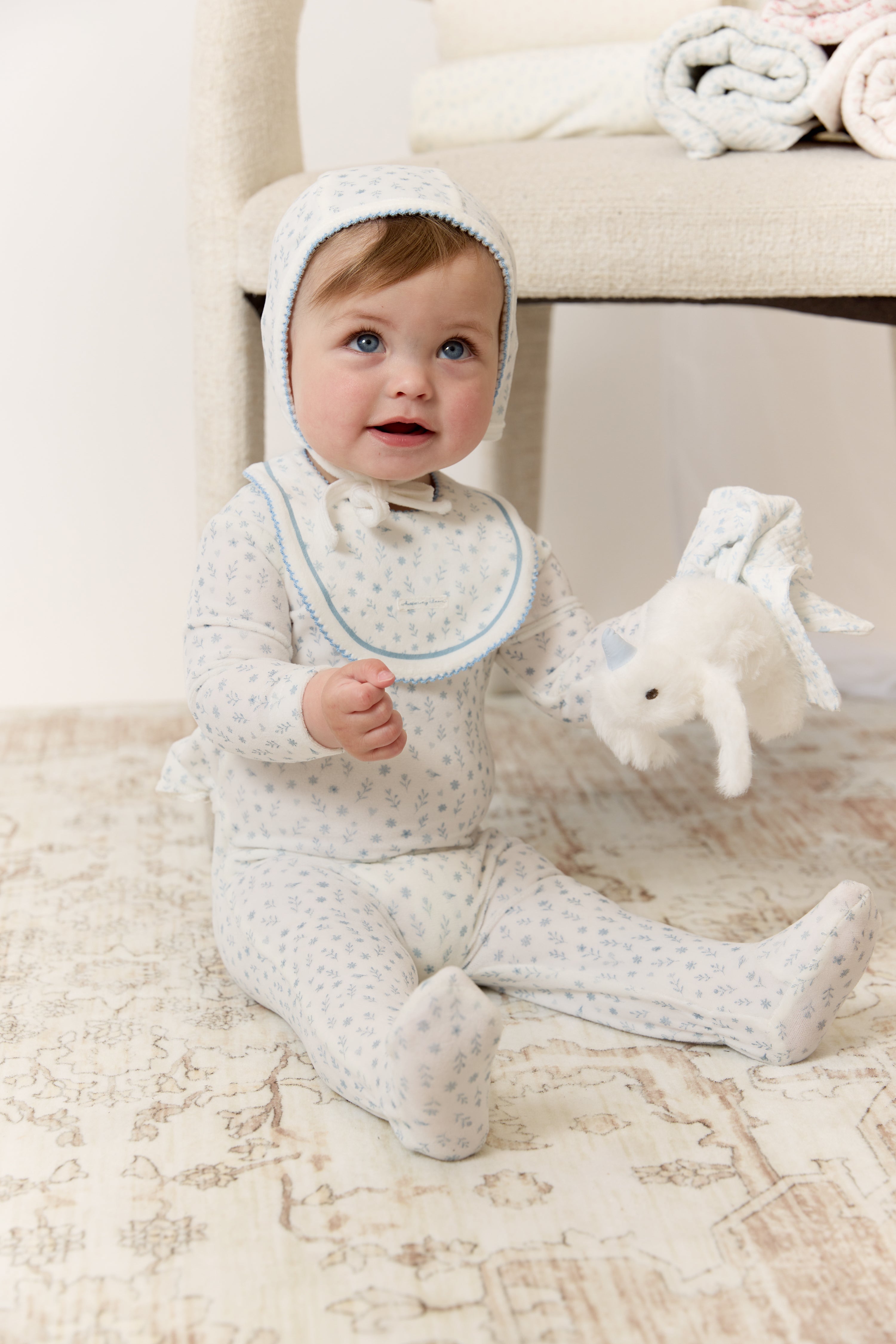 Whispering Blooms Footie & Hat Set - Dark Blue