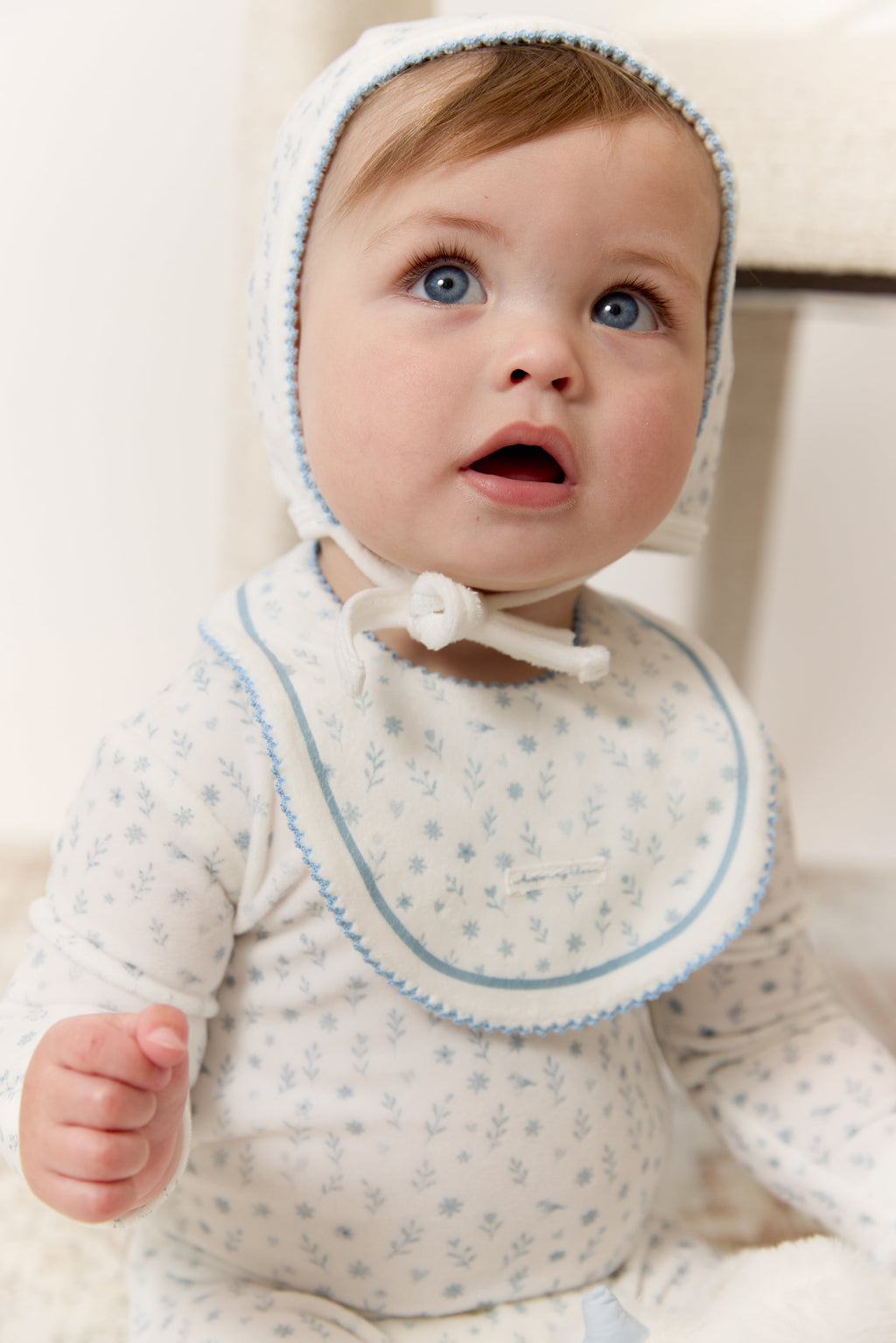 Whispering Blooms Footie, Hat & Blanket Set - Dark Blue
