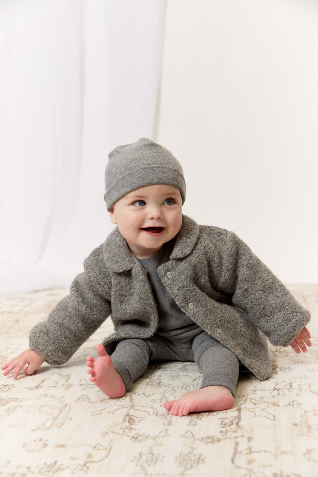 Petite Petal Sherpa Jacket & Hat - Grey