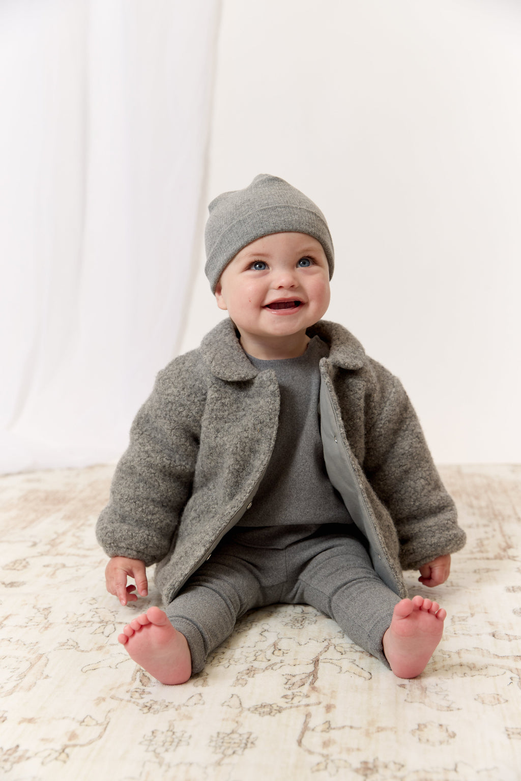 Petite Petal Sherpa Jacket & Hat - Grey