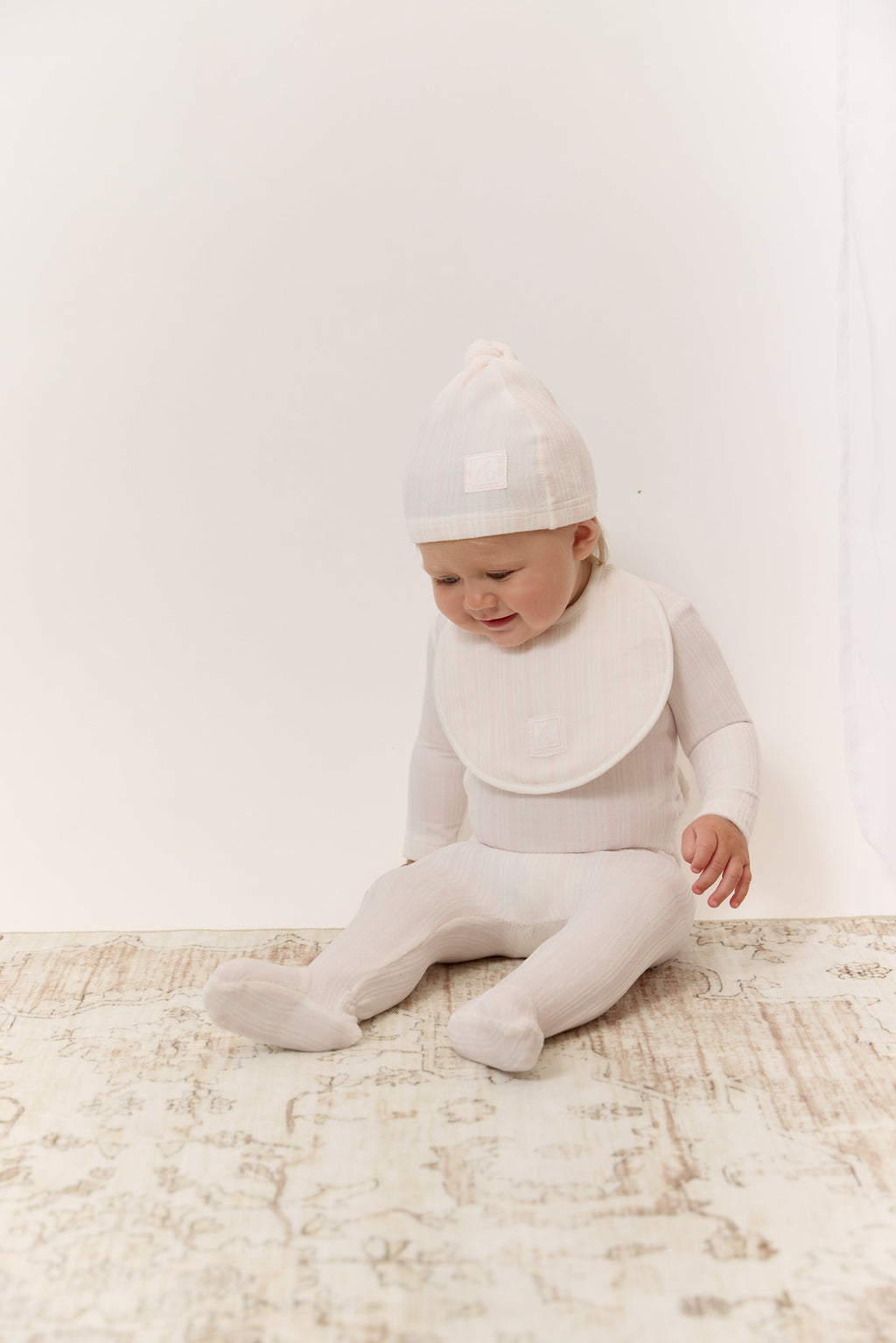 Stripe Stamp Footie, Hat & Blanket Set - Pink