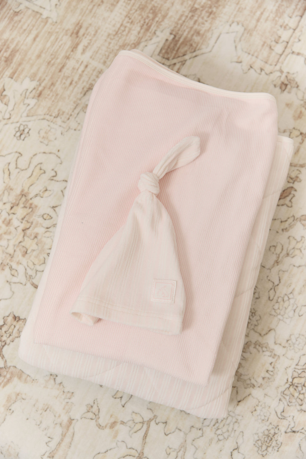 Stripe Stamp Footie, Hat & Blanket Set - Pink