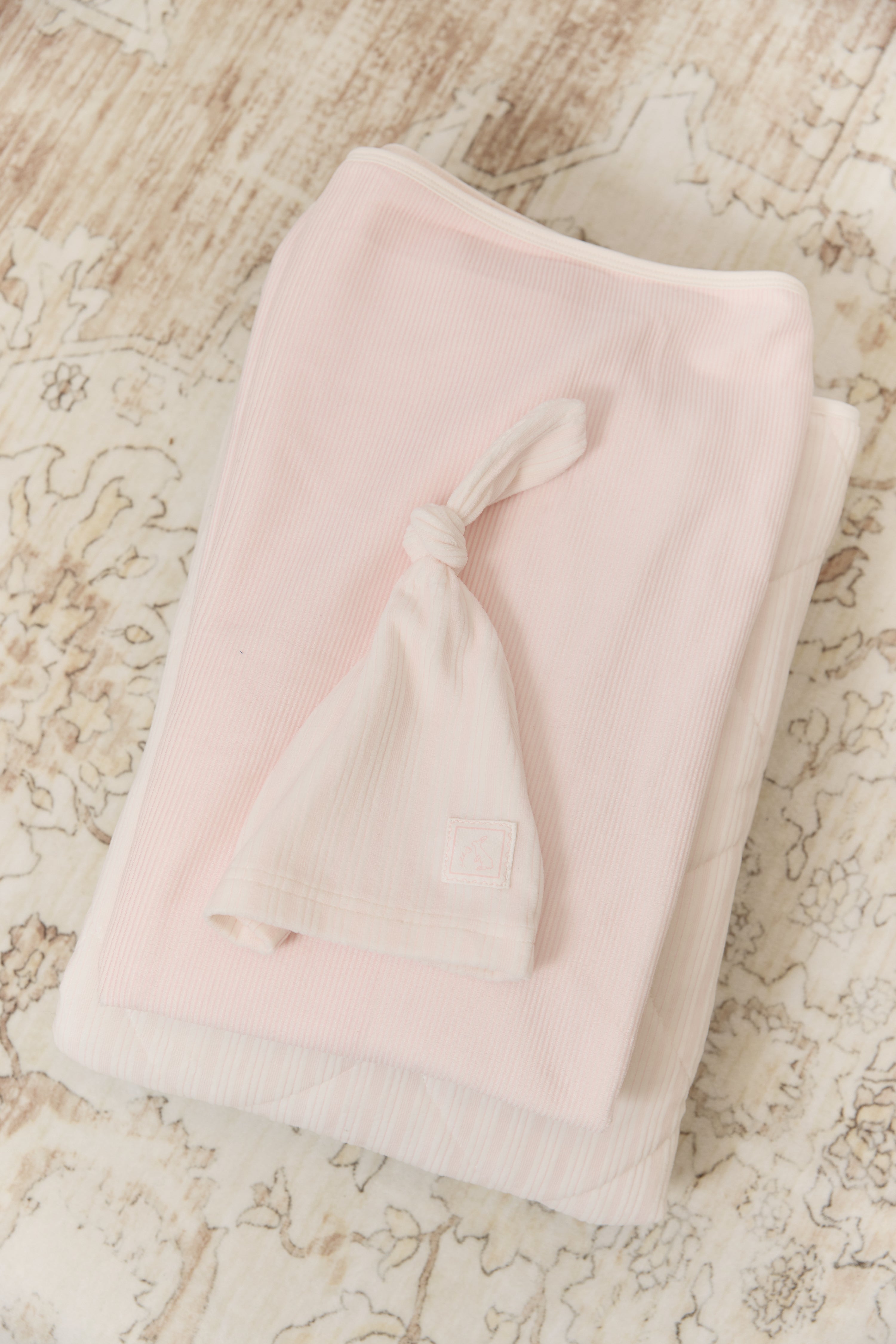 Stripe Stamp Footie, Hat & Blanket Set - Pink