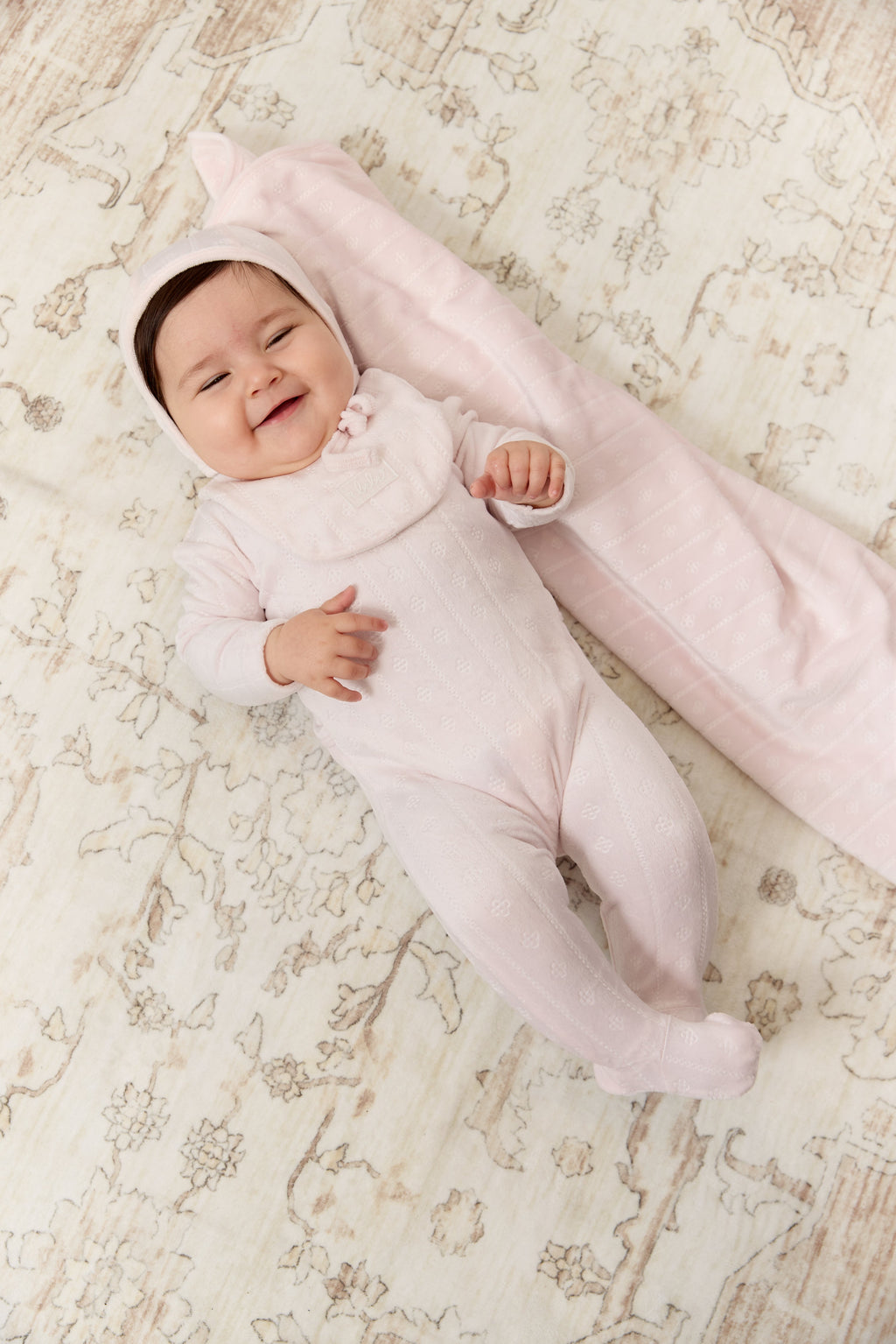 Bebe Pointelle Footie & Hat Set - Pink