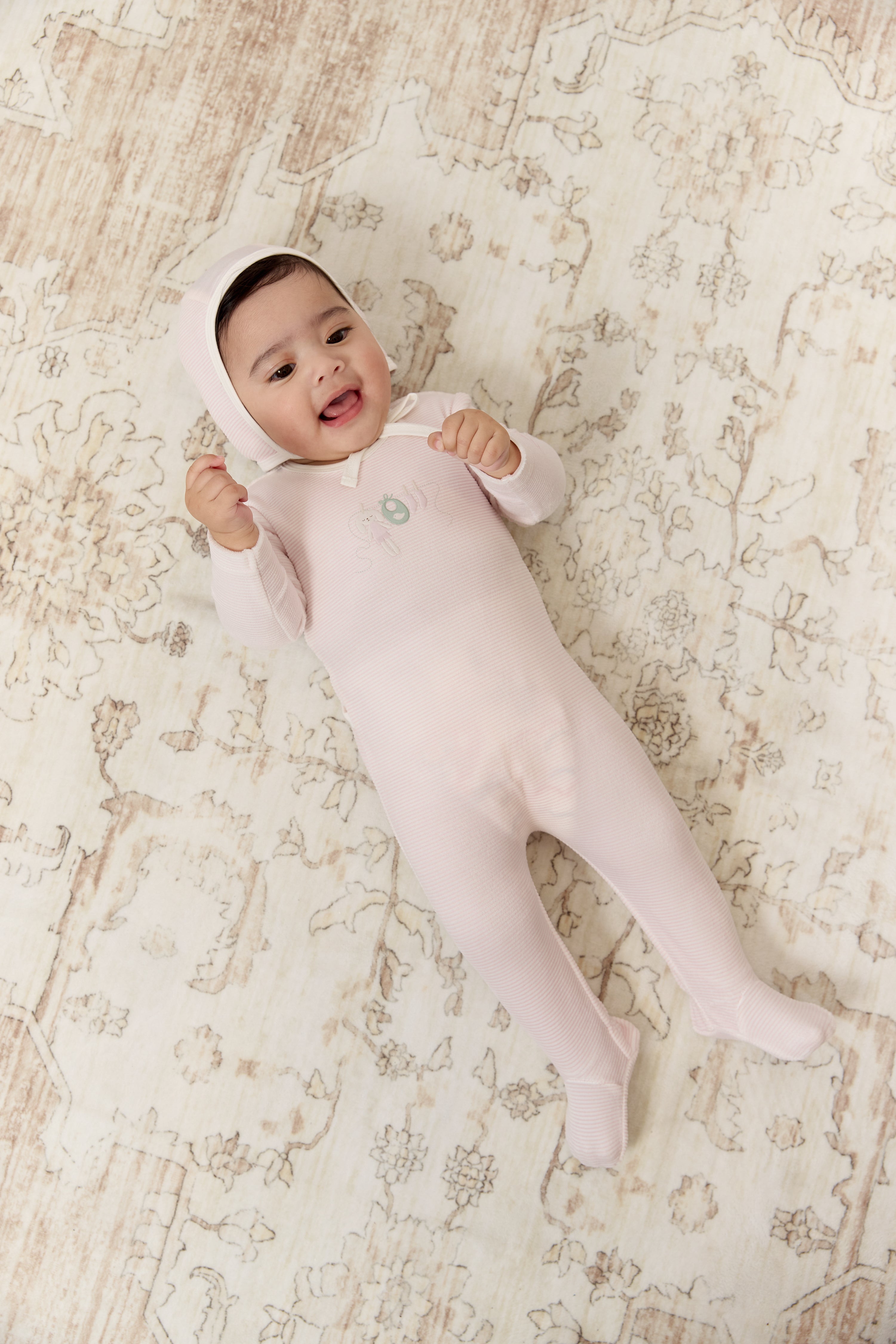 Bunny Stripe Footie & Hat Set - Pink