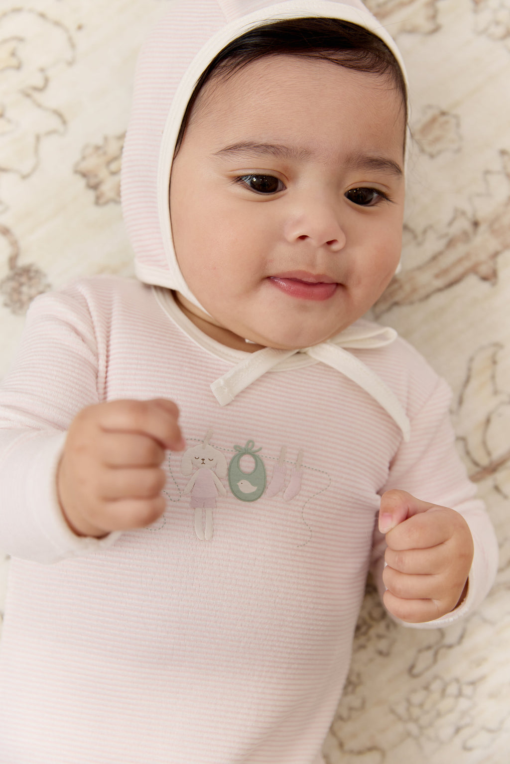 Bunny Stripe Footie & Hat Set - Pink