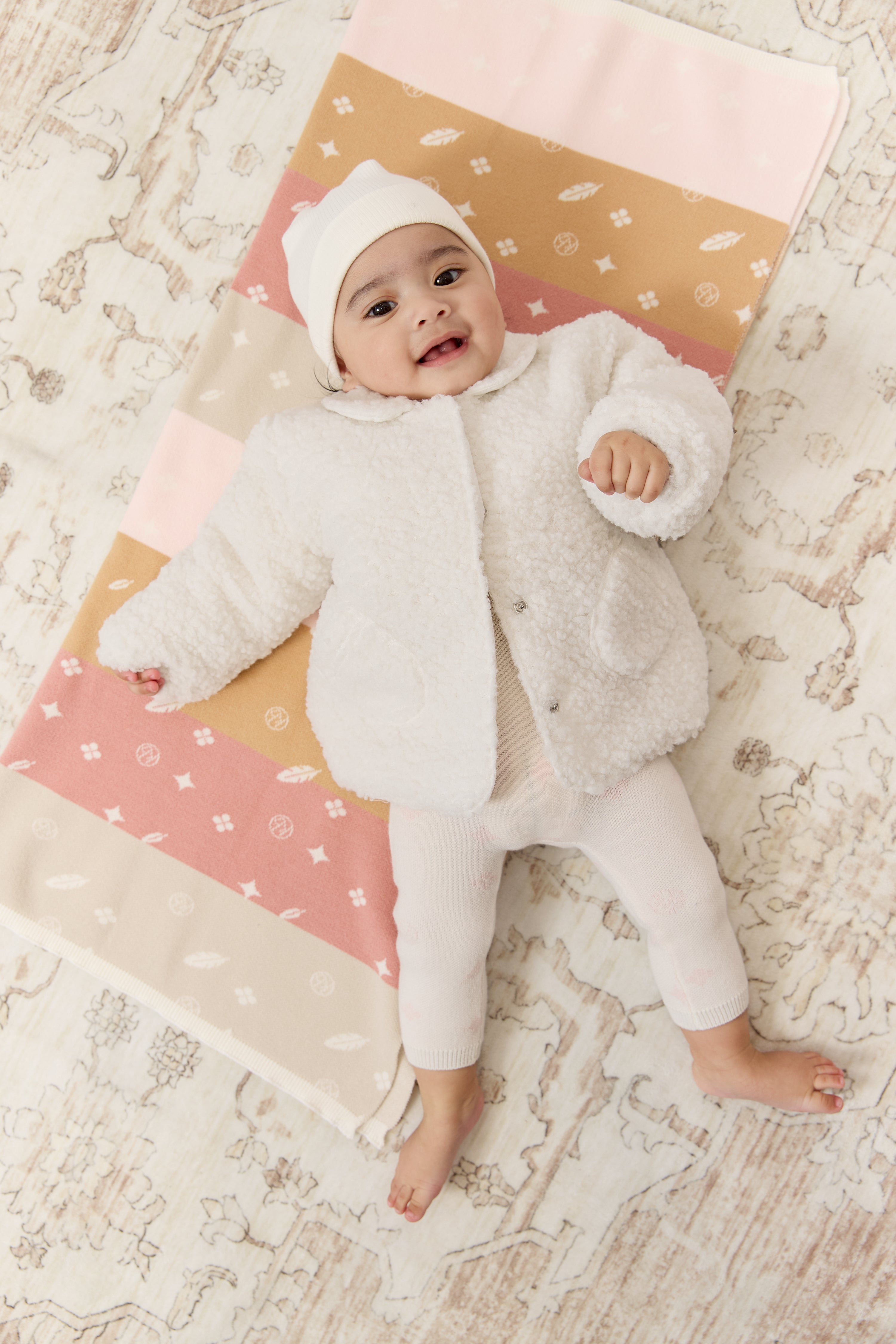 Petite Petal Sherpa Jacket & Hat - White