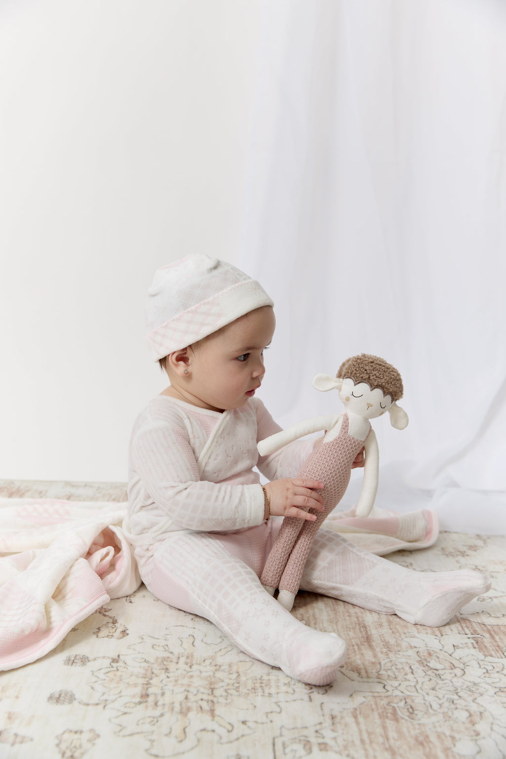 Patchwork Footie & Hat Set - Pink