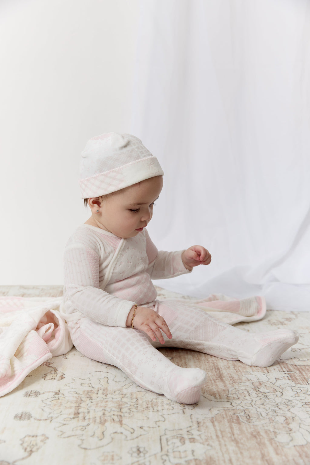 Patchwork Footie & Hat Set - Pink