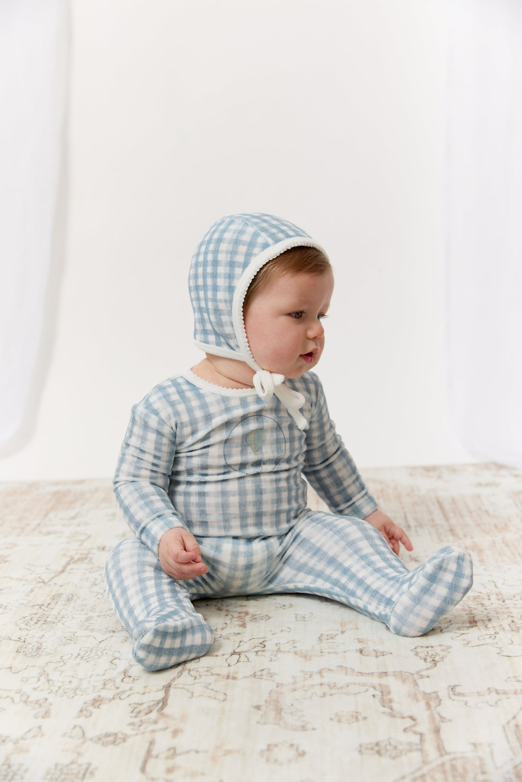 Ciel Enfant Gingham Footie & Hat Set - Blue